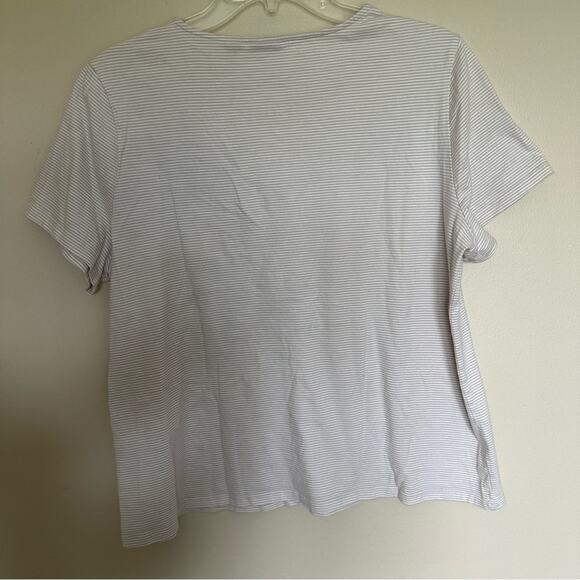 Chico’s Shirt Top Tropical Coastal Embroidery Beads Striped Tan Chico's 2 US Lg - Picture 4 of 11